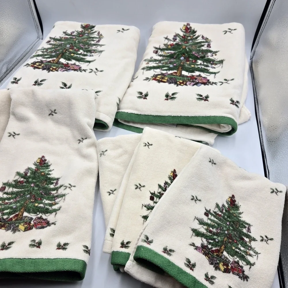 Vintage Spode Christmas Tree Decor Towel Set Of 7 Avanti Linens 100% Cotton‎